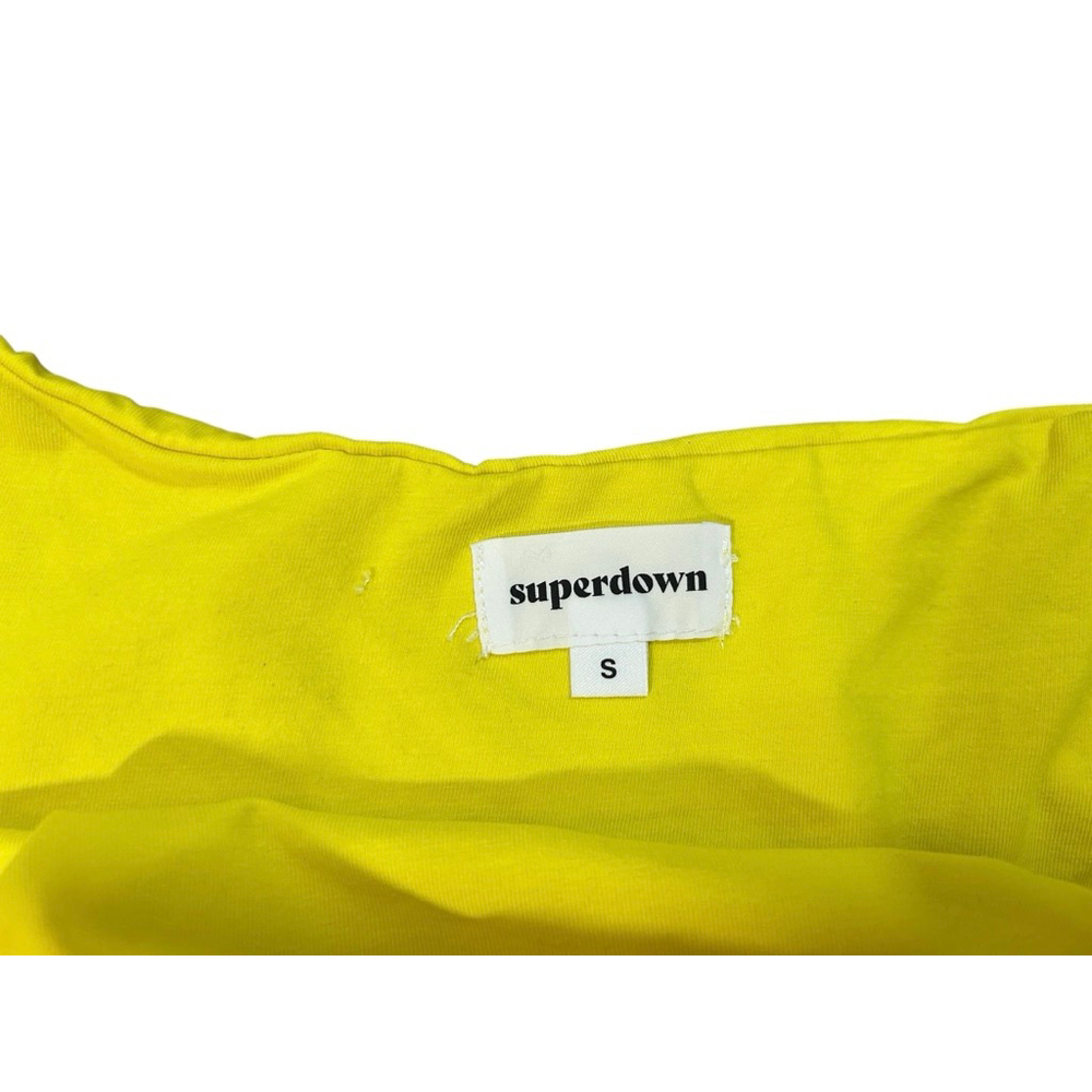 Women's Superdown Neon Yellow One Shoulder Ruched Tank Top S - Picture 2 of 7